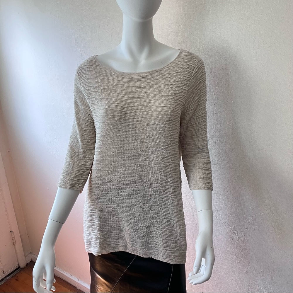 Eileen Fisher cream linen mix textured top